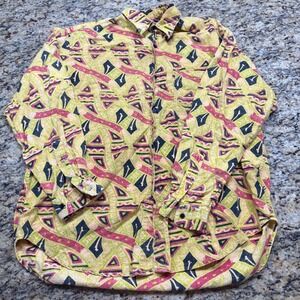 Vintage Terranova 90s Geometric Tribal Men Button Down Shirt Green Pink M